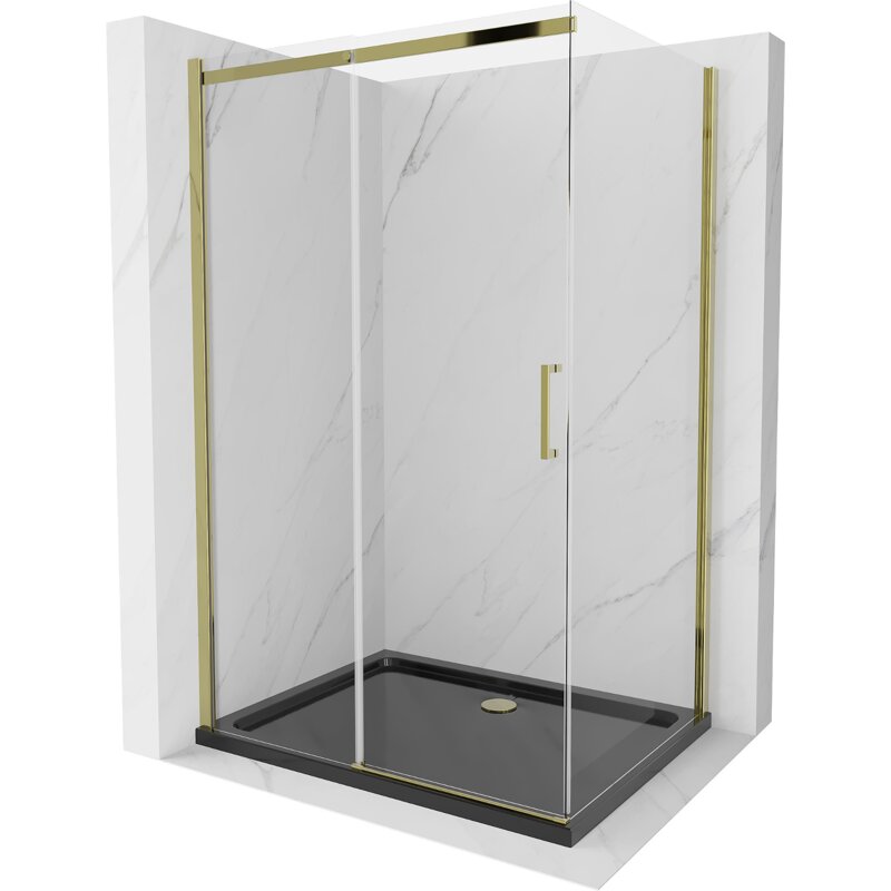 Mexen Omega kabina prysznicowa rozsuwana 120 x 80 cm, transparent, złota + brodzik Flat, czarny - 825-120-080-50-00-4070G