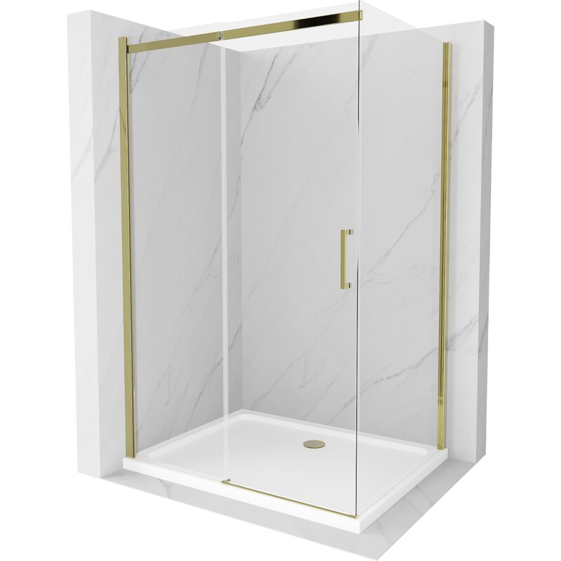 Mexen Omega kabina prysznicowa rozsuwana 110 x 100 cm, transparent, złota + brodzik Flat - 825-110-100-50-00-4010