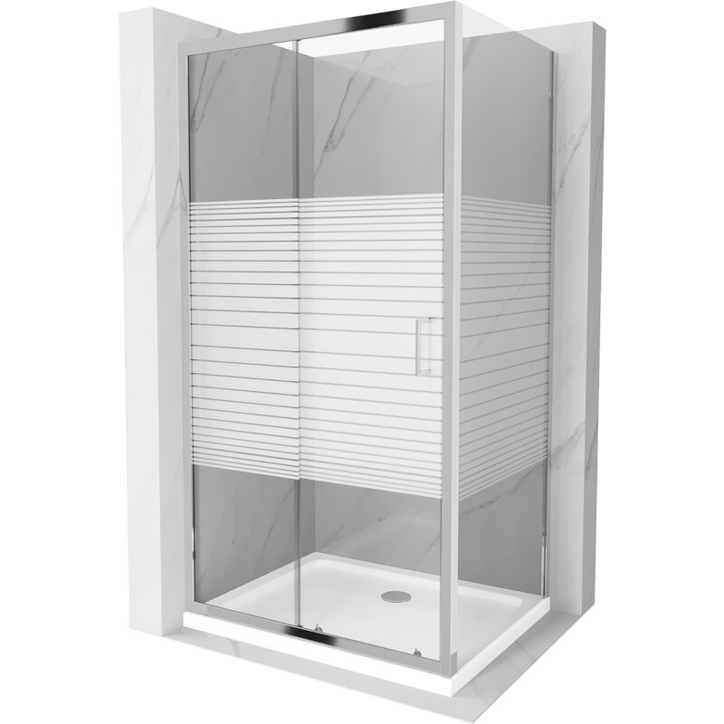 Mexen Apia kabina prysznicowa rozsuwana 90 x 80 cm, białe pasy, chrom + brodzik Flat - 840-090-080-01-20-4010