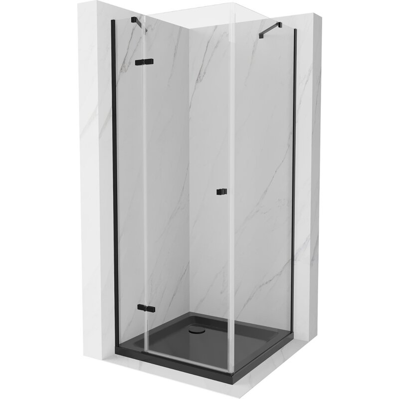 Mexen Roma kabina prysznicowa uchylna 90 x 90 cm, transparent, czarna + brodzik Flat, czarny - 854-090-090-70-00-4070B