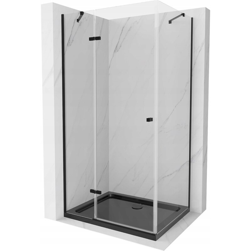 Mexen Roma kabina prysznicowa uchylna 80 x 120 cm, transparent, czarna + brodzik Flat, czarny - 854-080-120-70-00-4070B
