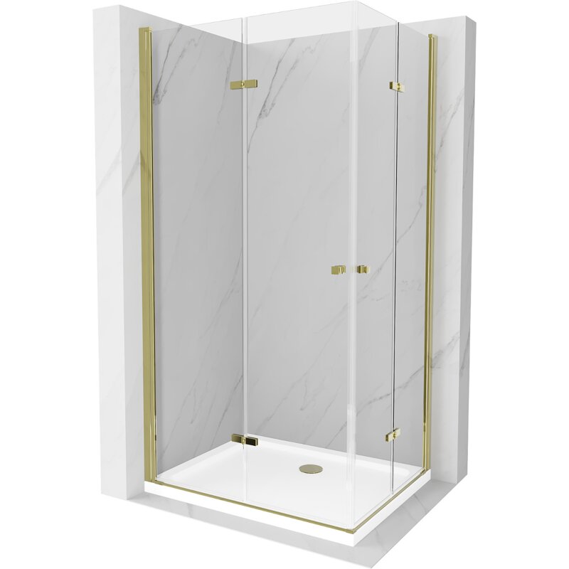Mexen Lima Duo kabina prysznicowa składana 80 x 70 cm, transparent, złota + brodzik Flat - 856-080-070-50-02-4010G