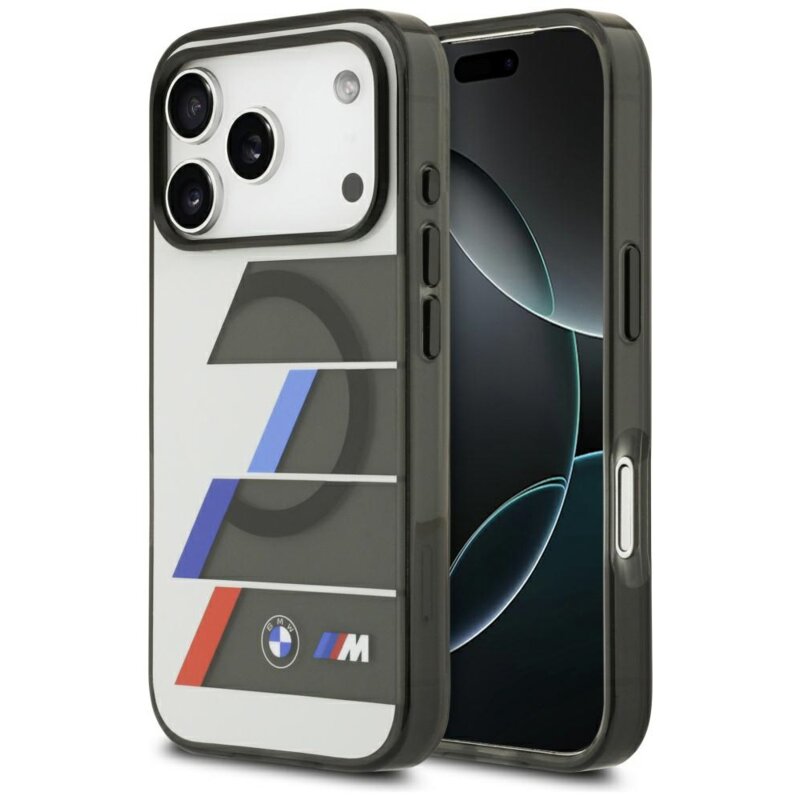 BMW M IML Metal Buttons Tricolor Lines MagSafe do iPhone 17 Pro Antracyt
