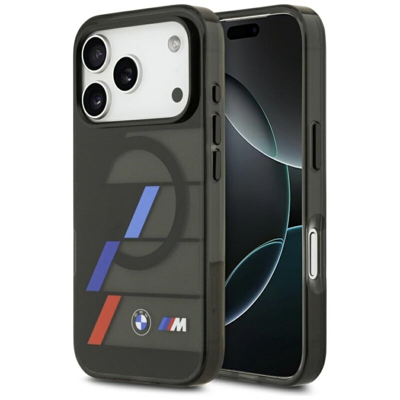 BMW M IML Metal Buttons Tricolor Lines MagSafe do iPhone 17 Pro Czarny