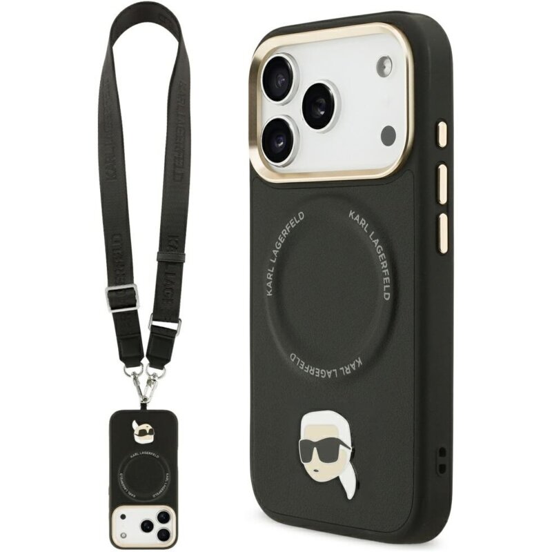 Etui KARL LAGERFELD Big Strap Karl Metal Logo MagSafe do Apple iPhone 17 Pro Czarny