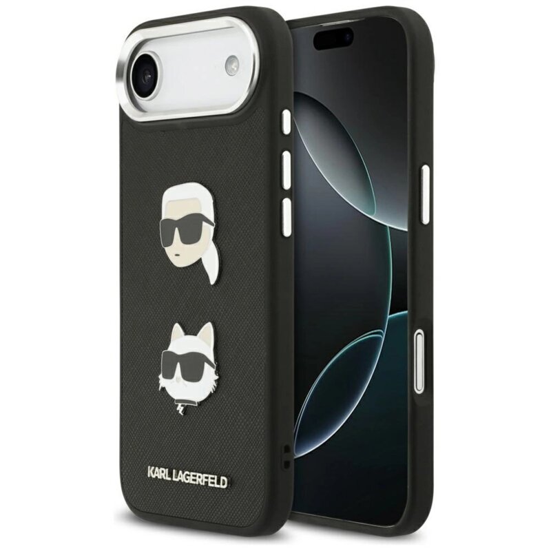 Karl Lagerfeld FW Grained Karl & Choupette Heads Pins & Logo do iPhone Air Czarny