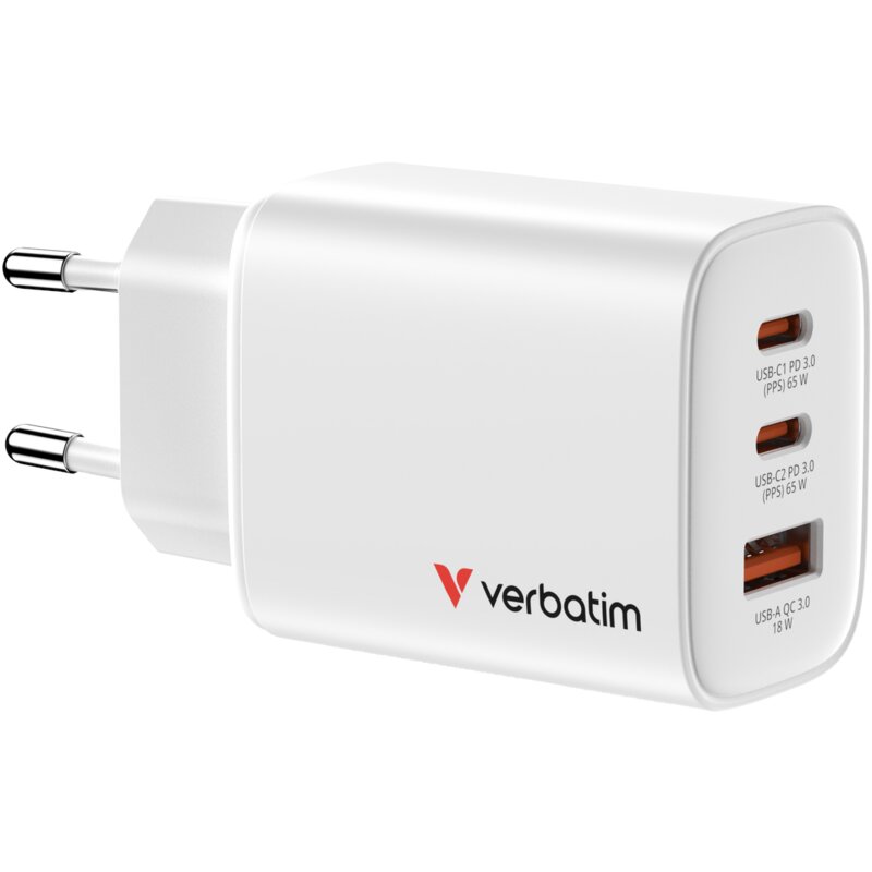 Ładowarka sieciowa VERBATIM Essentials GaN 65W Biały ładowarka do telefonu USB, USB-C