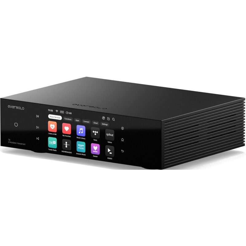Referencyjny Transport Sieciowy EVERSOLO T8 Czarny, Wi-Fi, Hi Res Audio, PCM 32-bit/768kHz, DSD 512, 6-calowy Ekran Dotykowy LCD