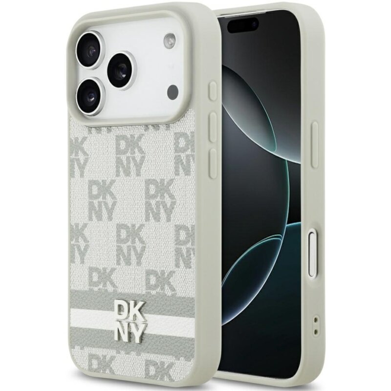DKNY Checkered with Printed Stripes do iPhone 17 Pro Beżowy