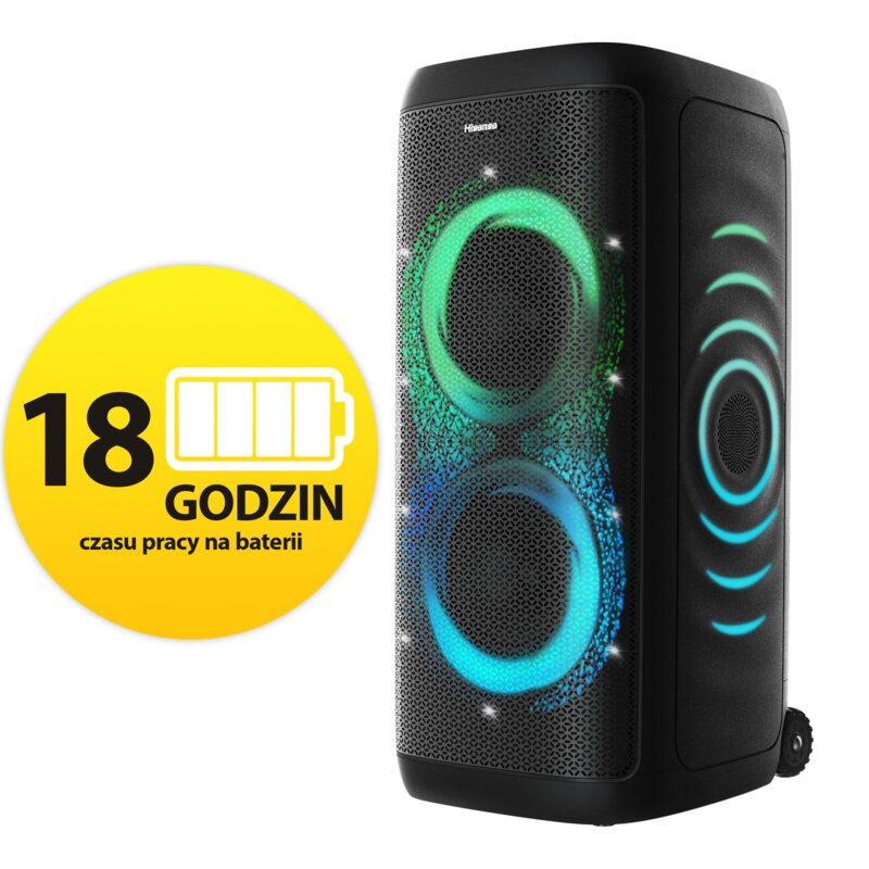 Power Audio HISENSE Party Thunder Czarny, 620W, Bluetooth, Bateria 18 godzin, Auracast, Złącze Gitarowe i Mikrofonowe