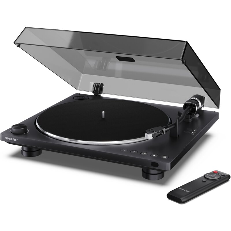 Gramofon SHARP RP-TT100 Czarny, Automatyczny, Napęd paskowy, Pilot, BT, Przedwzm. Gramofonowy, Prędkość odtw. 33 1/3,45 obr./min