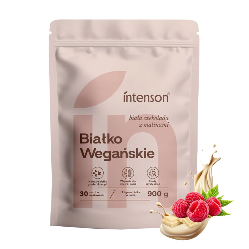 Odżywka białkowa INTENSON Białko wegańskie Biała czekolada z malinami (900 g)