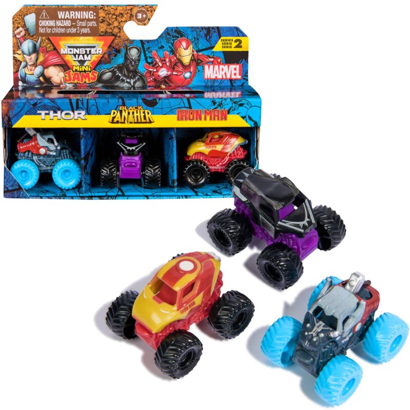 Zestaw pojazdów SPIN MASTER Monster Jam Mini Jams Thor Black Panther Iron Man 6070229 20149558