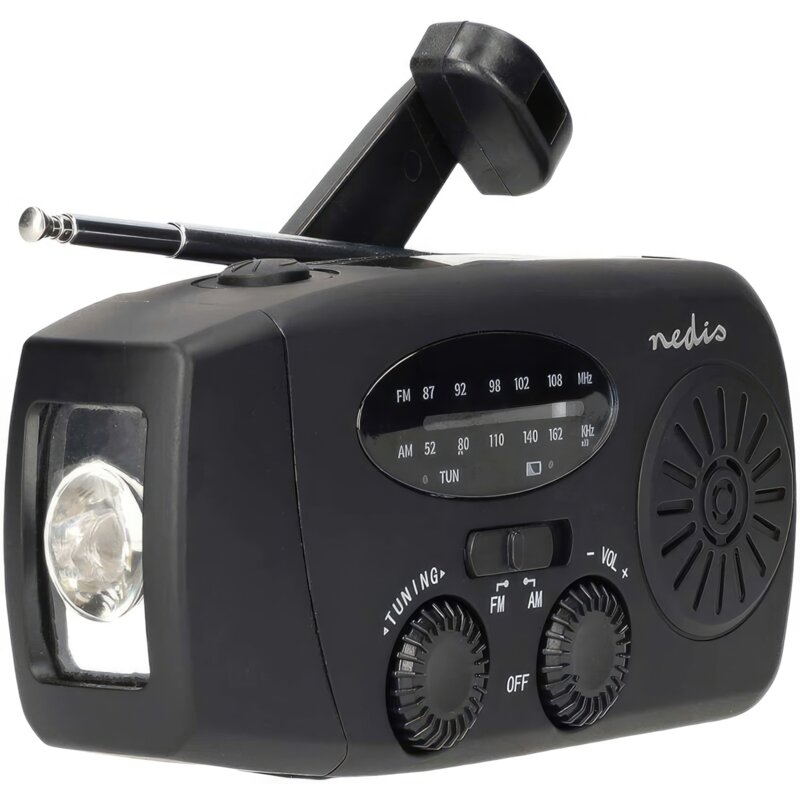 Nedis RDFMCR2000BK Emergency Radio FM Na korbkę Solarne Powerbank Czarny