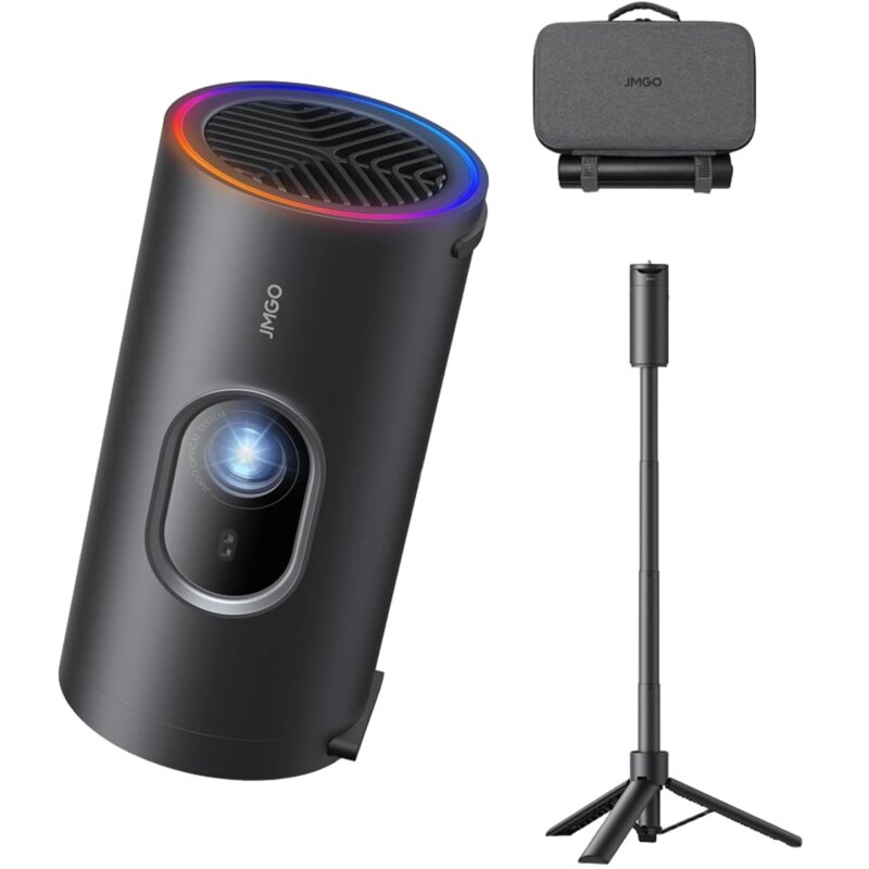 Projektor JMGO PicoPlay+ Full HD (1920 x 1080), 450 ANSI lumen, Wi-fi, Bluetooth + Statyw z powerbankiem + Etui