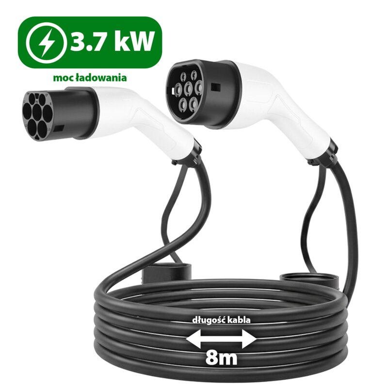 Kabel do ładowania samochodu elektrycznego ENERGENIE EV-T2MF-3.7KW-8M