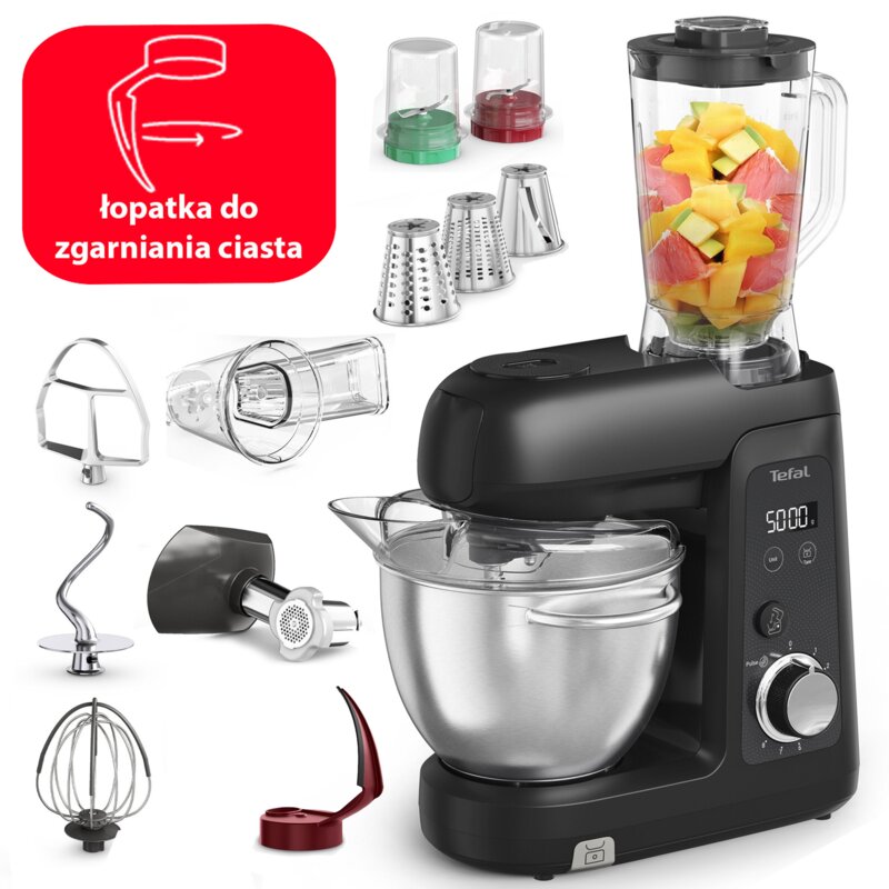 Robot kuchenny planetarny TEFAL Bake Partner Pro QB5458F0 1100W z maszynką do mięsa blenderem kielichowym i szatkownicą
