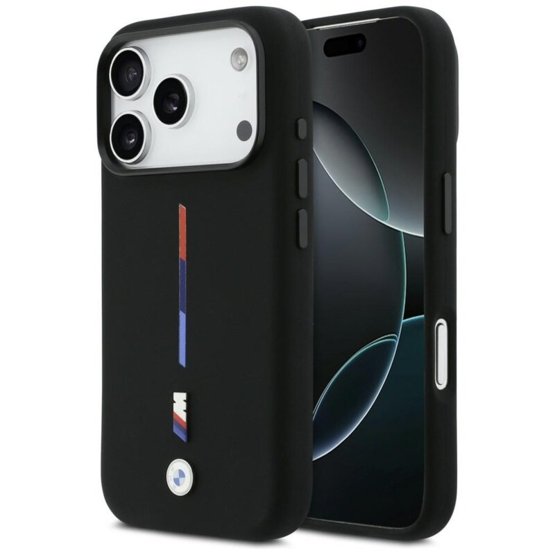 Etui BMW M Silicon Tricolor Line MagSafe do Apple iPhone 17 Pro Czarny