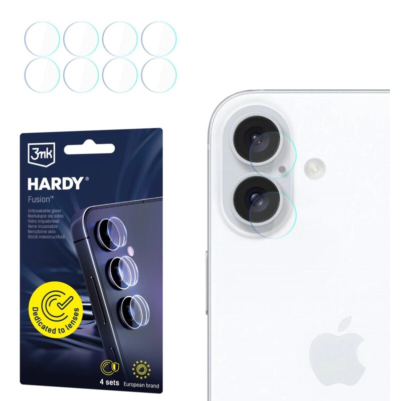 Szkło hybrydowe na obiektyw 3MK Hardy Fusion Lens Protection do Apple iPhone 16 Plus (4 szt.)