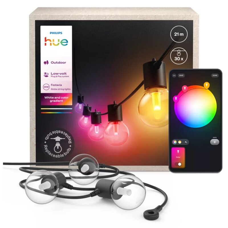 Girlanda ogrodowa PHILIPS HUE Festavia 21 m + moduł przedłużający Bluetooth/ZigBee