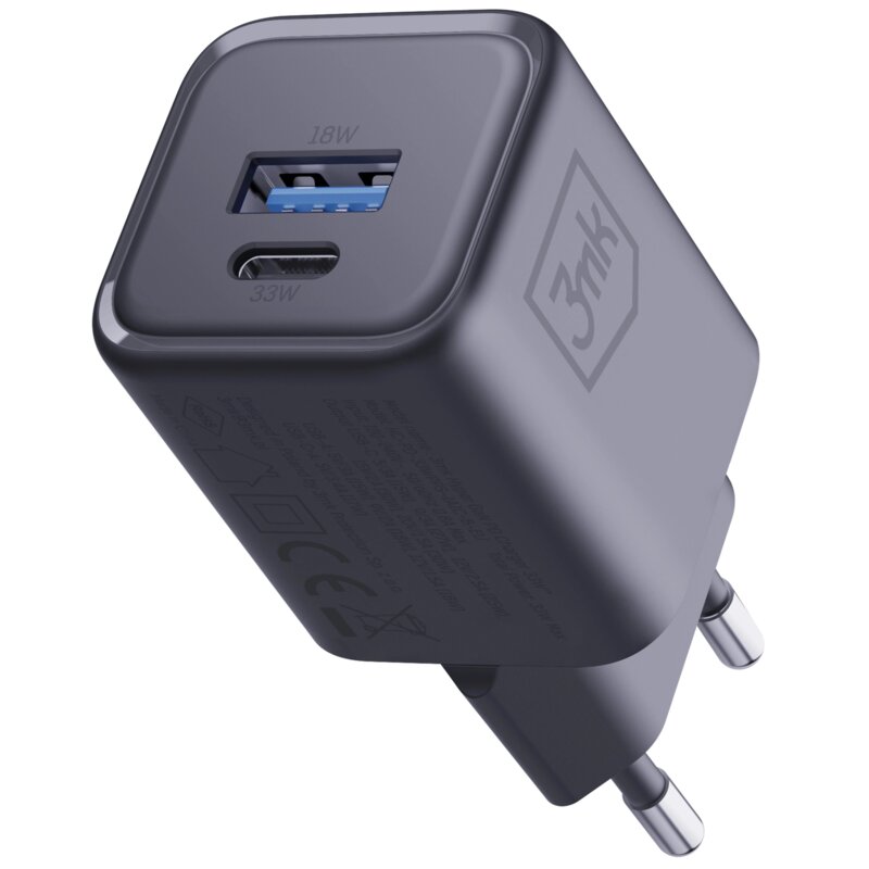 3MK Ładowarka sieciowa Hyper Charger PD 33W GaN QC4+ PPS AFC FCP SCP USB-A USB-C czarna