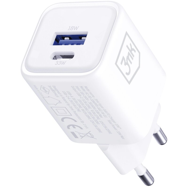 3MK Ładowarka sieciowa Hyper Charger PD 33W GaN QC4+ PPS AFC FCP SCP USB-A USB-C biała