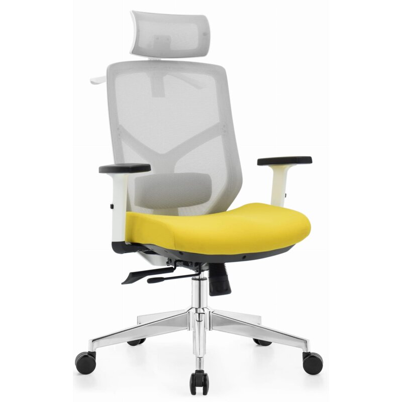 Fotel biurowy HELL'S CHAIR HC-1052 Plus Szaro-biało-żółty