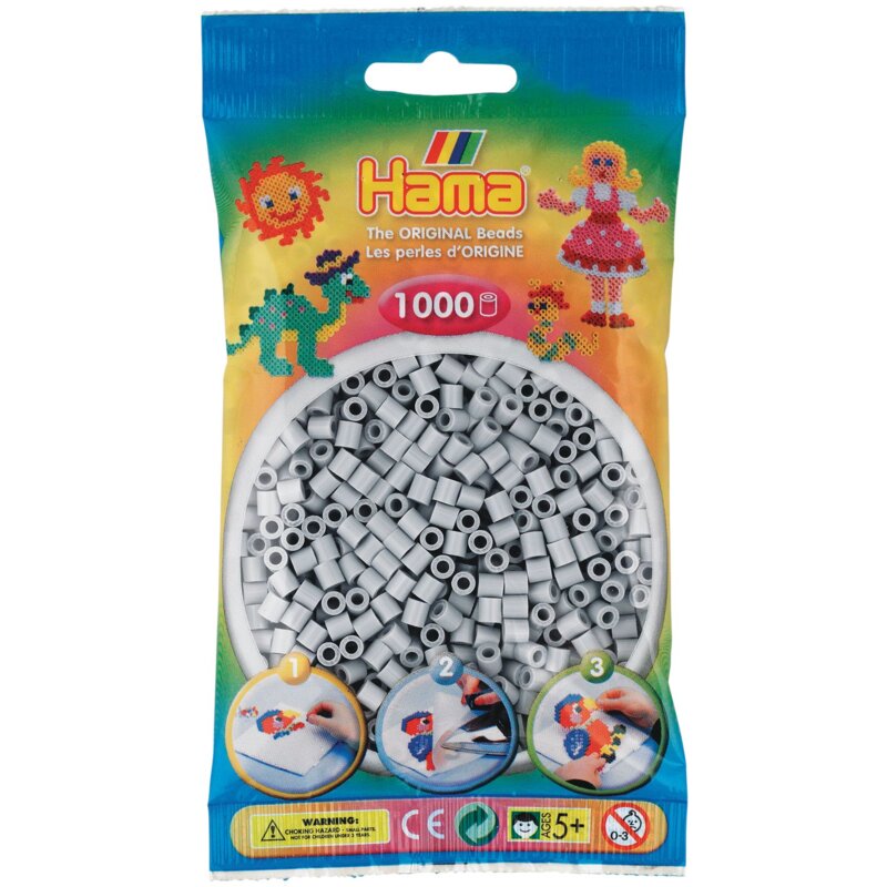 Zestaw kreatywny HAMA 1000 koralików w torebce 015-207-70 Jasnoszary