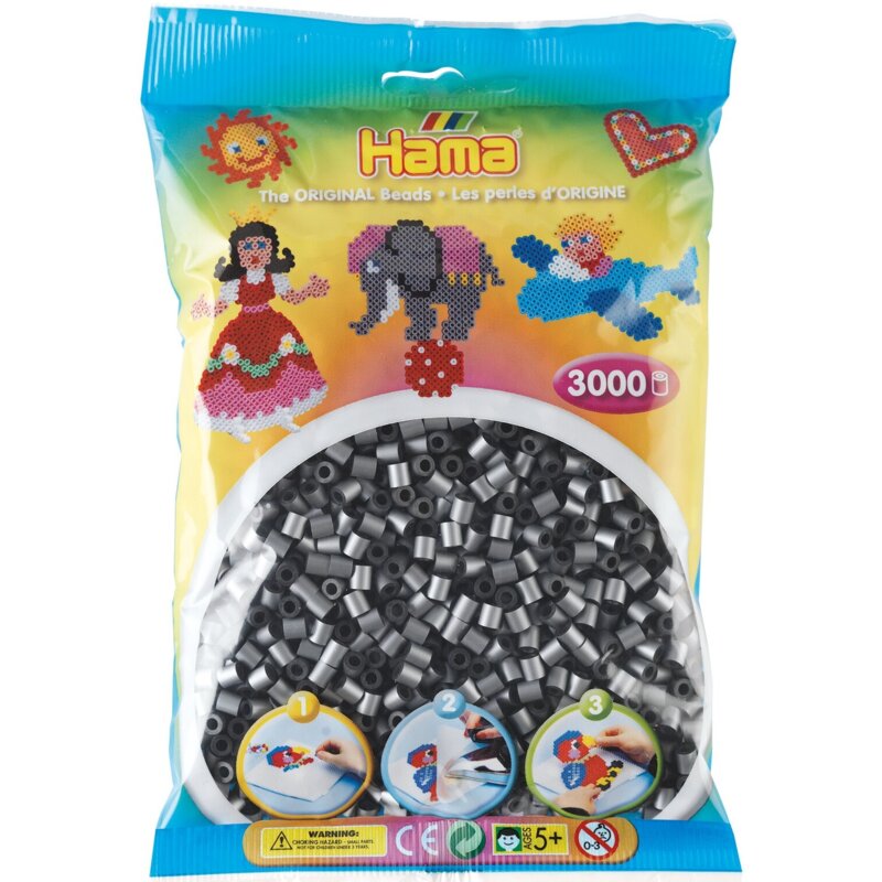 Zestaw kreatywny HAMA 3000 koralików w torebce 015-207-62 Szary