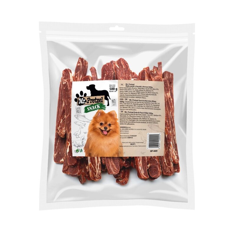 Przysmak dla psa MR. PRETZEL Małe paski z kaczki i dorsza 500 g
