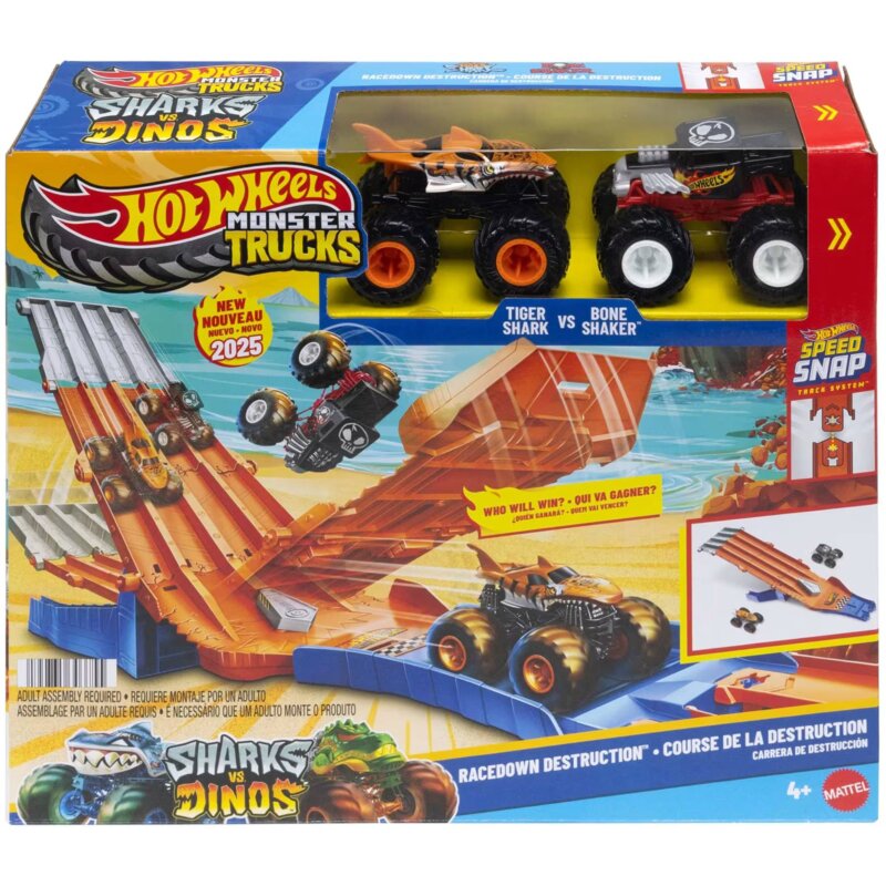 Tor Hot Wheels Monster Trucks Sharks vs. Dinos Racedown Destruction JFR07