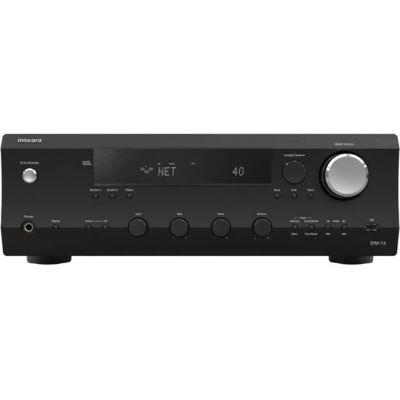 Amplituner Stereo INTEGRA DTM-7.4 Czarny, 8K, HDMI ARC, Wi-Fi, Bluetooth, Chromecast, AirPlay2, Przedwzmacniacz gramofonowy MM/MC