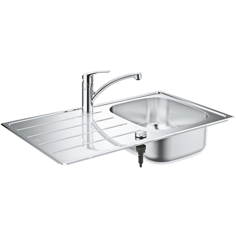 Zlewozmywak jednokomorowy z ociekaczem GROHE K200 31565SD1 Stal szlachetna 50x86 + bateria stojąca Eurosmart 332810031
