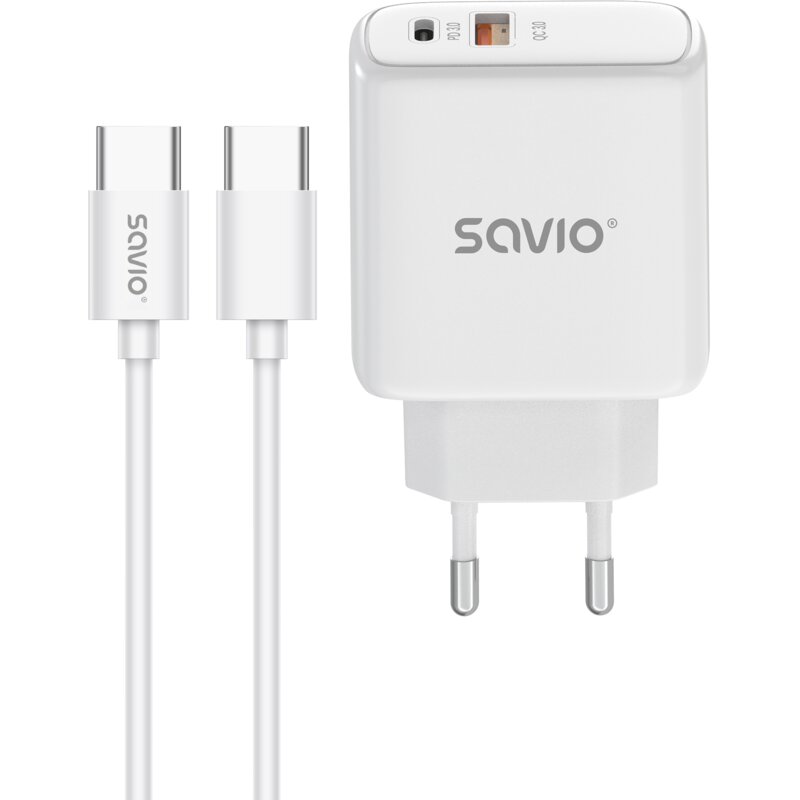 Ładowarka sieciowa SAVIO LA-13 20W Biały ładowarka do telefonu USB, USB-C + kabel
