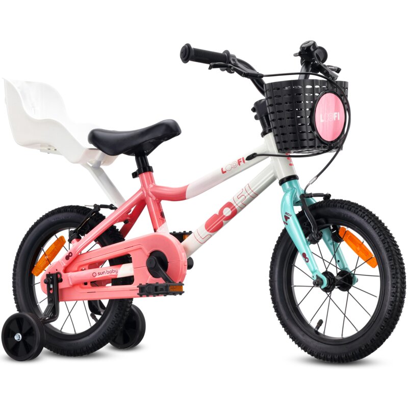 Rower dziecięcy SUN BABY Loofi 14 cali dla dziewczynki Biało-różowo-miętowy