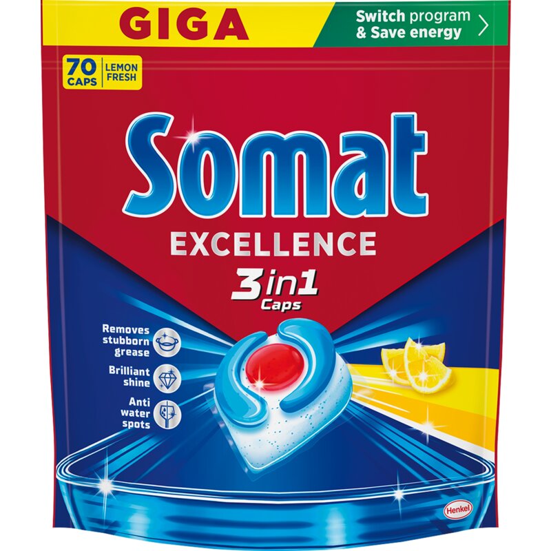 Kapsułki do zmywarki SOMAT Excellence Caps 3w1 Lemon - 70 szt.