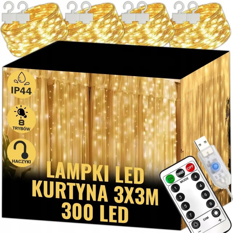 Kurtyna dekoracyjna EXTRALINK EX.95399 300 LED USB 3 x 3 m Transparentny