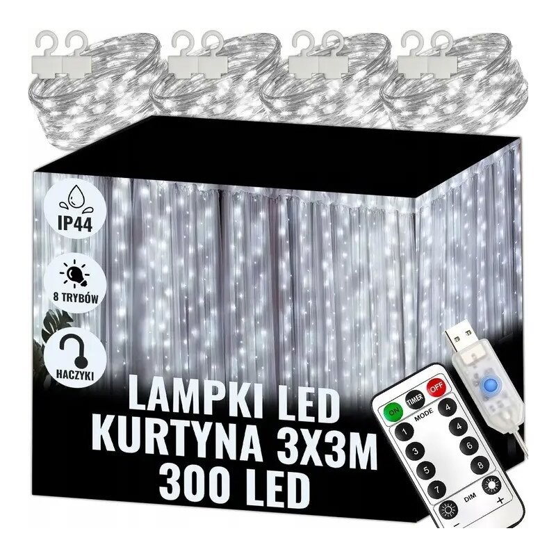 Kurtyna dekoracyjna EXTRALINK EX.95405 300 LED USB 3 x 3 m Transparentny