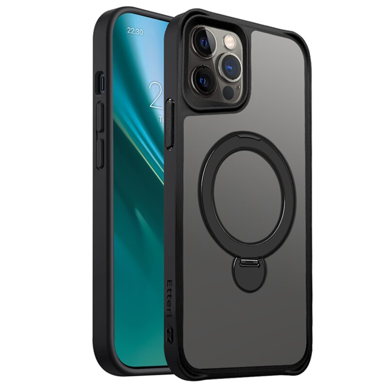 Etui ETTERI Matt Mag Ring do Apple iPhone 12/12 Pro Czarny