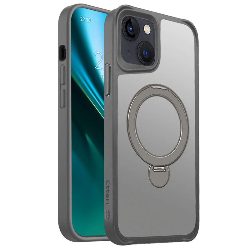 Etui ETTERI Matt Mag Ring do Apple iPhone 13 Szary