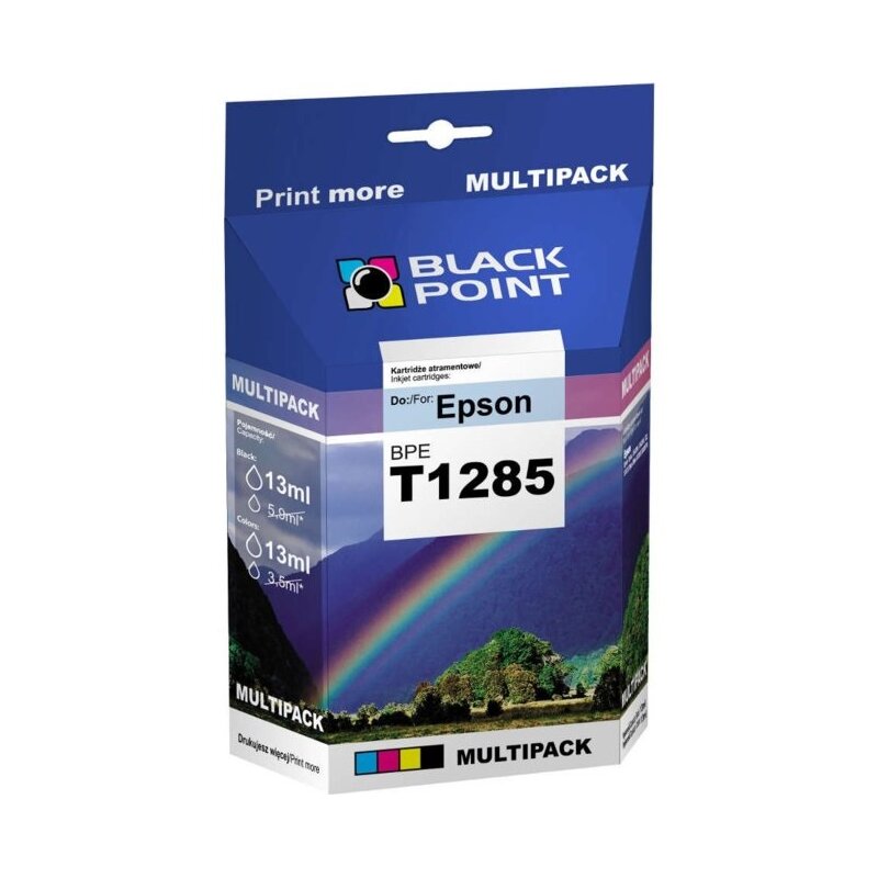 Zestaw tuszów BLACK POINT do Epson T1285 Czarny 10 ml, Błękitny 8 ml, Purpurowy 8 ml, Żółty 8 ml BPET1285