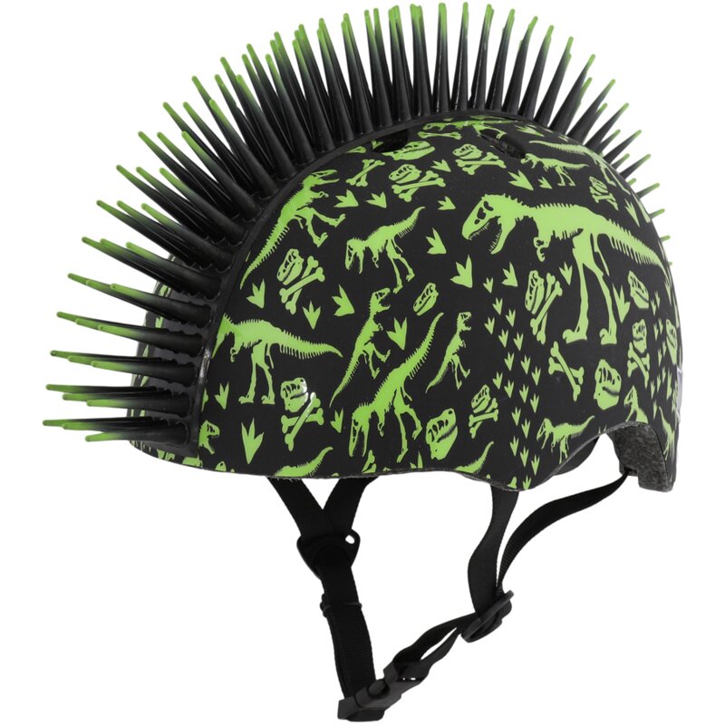 Kask rowerowy RASKULLZ T-Rex Bonez Mohawk Czarno-zielony dla Dzieci (rozmiar XS)