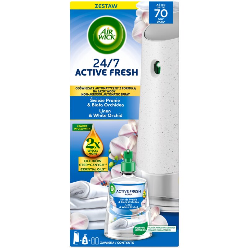 Odświeżacz powietrza AIR WICK Active Fresh Świeże pranie i biała orchidea 228 ml