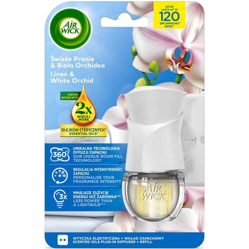 Odświeżacz powietrza AIR WICK Essential Oils Świeże pranie i biała orchidea 19 ml