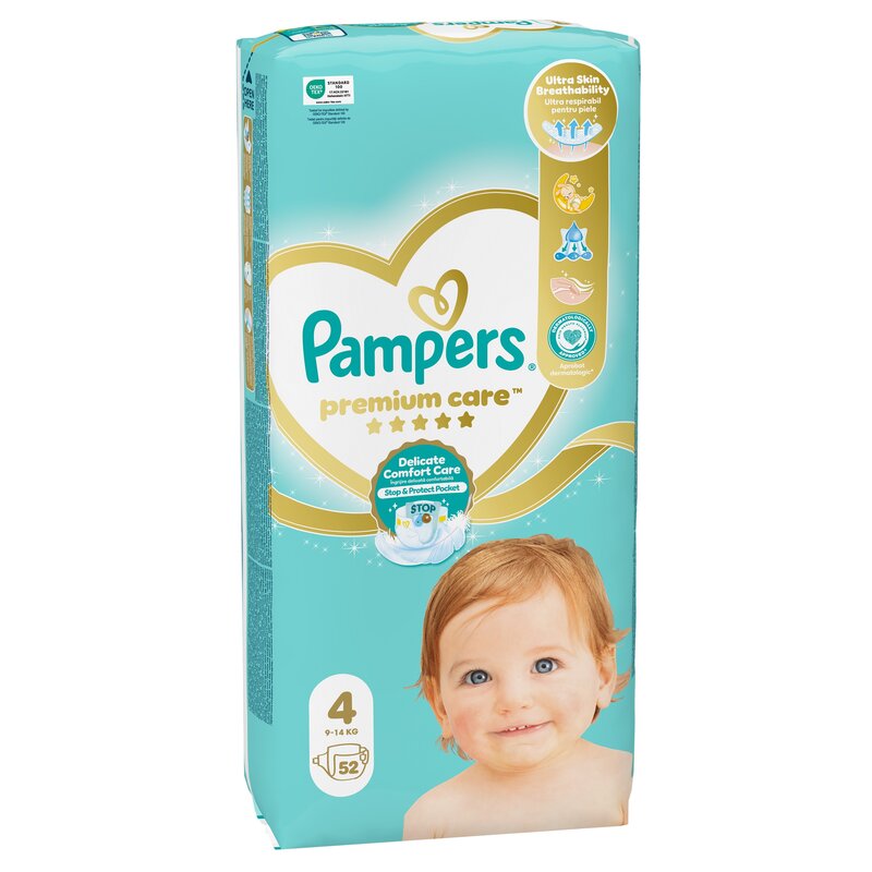 Pieluchy jednorazowe PAMPERS Premium Care 4 Maxi 9 -14 kg (52 sztuki)