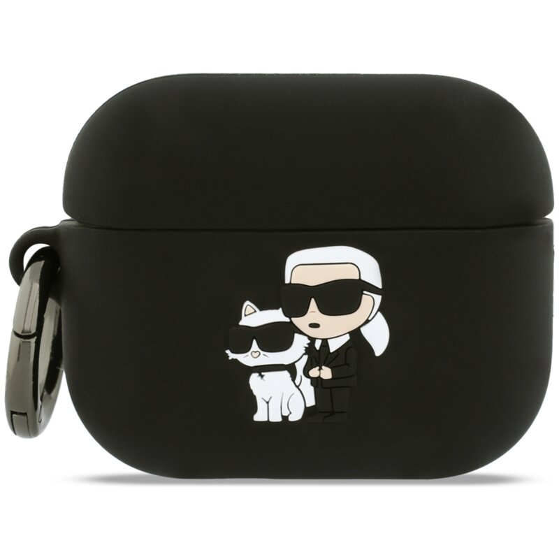 Etui na słuchawki KARL LAGERFELD Silicone Karl & Choupette Head 3D do Apple AirPods Pro 3 Czarny