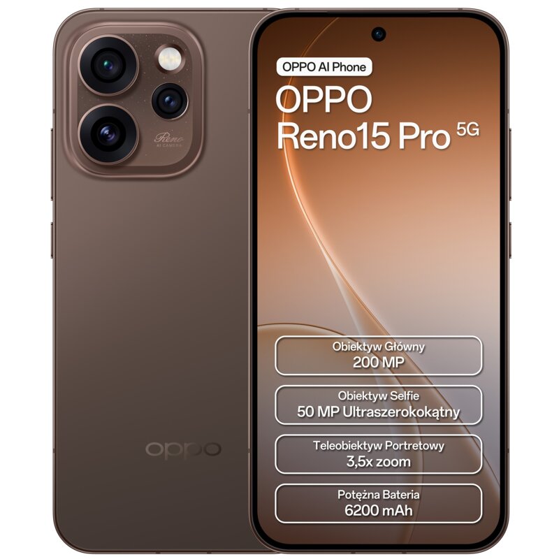 Smartfon OPPO Reno 15 Pro 5G 12/512GB 6.32" 120Hz Brązowy