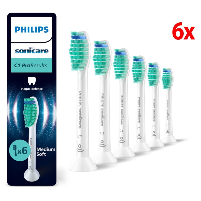 Oryginalna końcówka szczoteczki PHILIPS Sonicare C1 HX6016/87 Średnio miękkie włókna (6 szt.) (Usuwanie płytki bakteryjnej)