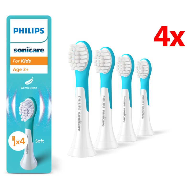 Oryginalna końcówka szczoteczki PHILIPS Sonicare Dla Dzieci HX6034/90 miękkie włókna (4 szt.) (Dla dzieci od lat 3)