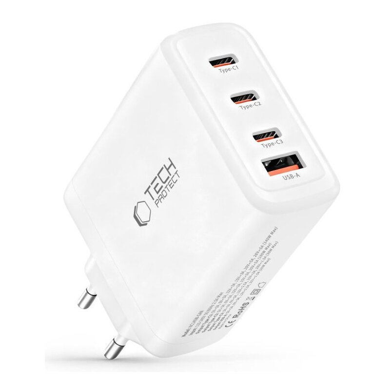 Ładowarka sieciowa TECH-PROTECT NC140W-GaN PD QC3.0 140W Biały ładowarka do telefonu USB, USB-C